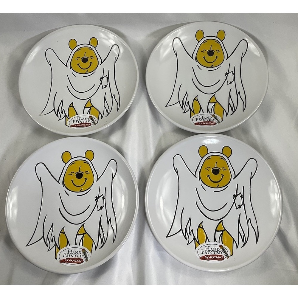 Disney Winnie The Pooh Halloween Ghost Ceramic Appetizer Plates Set Of 4
